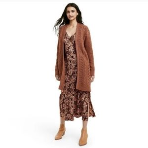 Nili Lotan x Target Chunky Open Front Cable Knit Duster Cardigan Sweater Rust XL